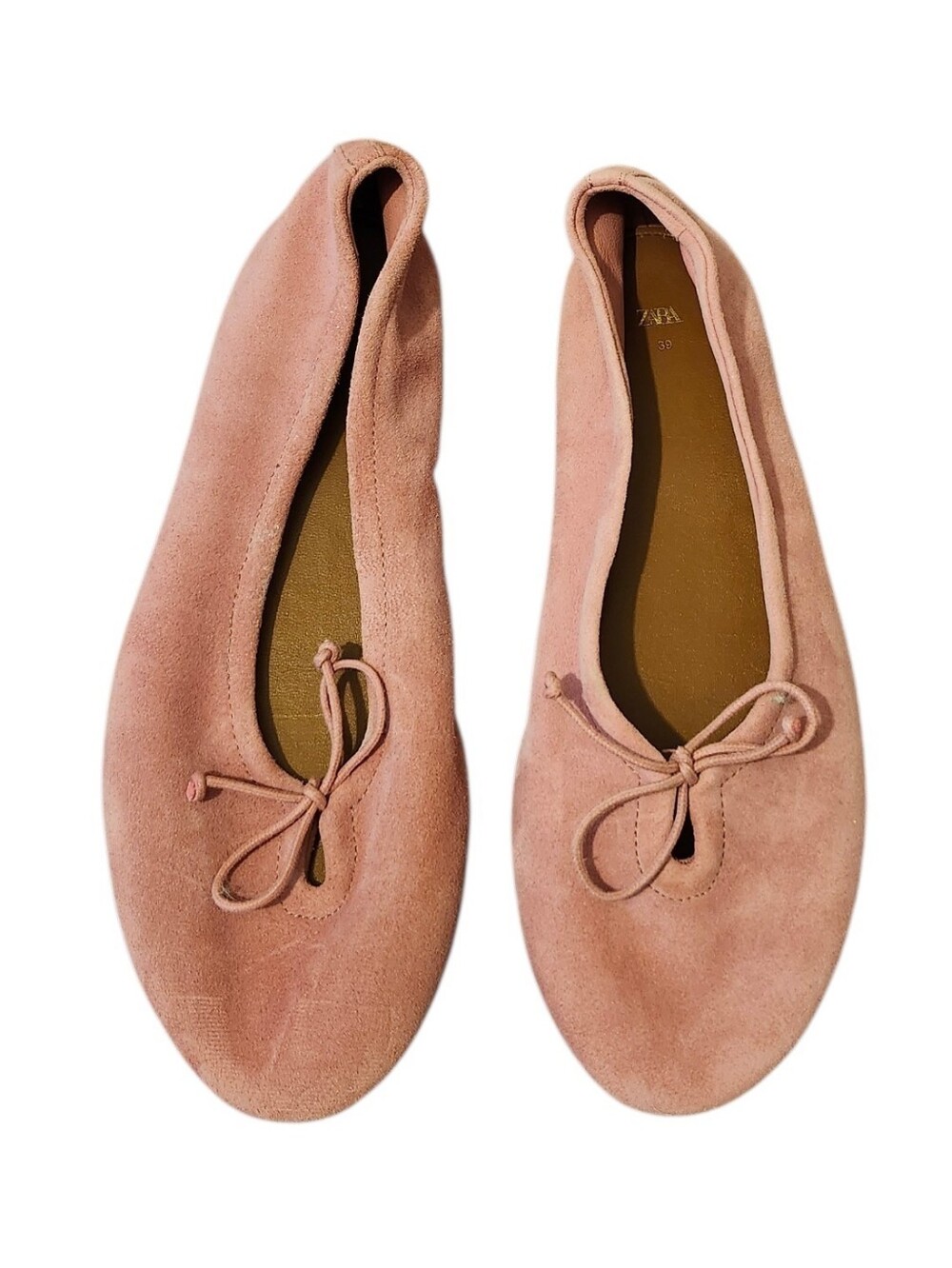 Zara Blush Suede Ballet Flats with Bow Detail - 39 Spring, Dusty Rose Garden
